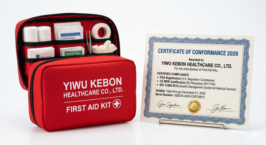 Yiwu Kebon Healthcare: ต่ออายุใบรับรอง FDA, CE และ ISO 13485 ปี 2026 สำหรับชุดปฐมพยาบาลแล้ว